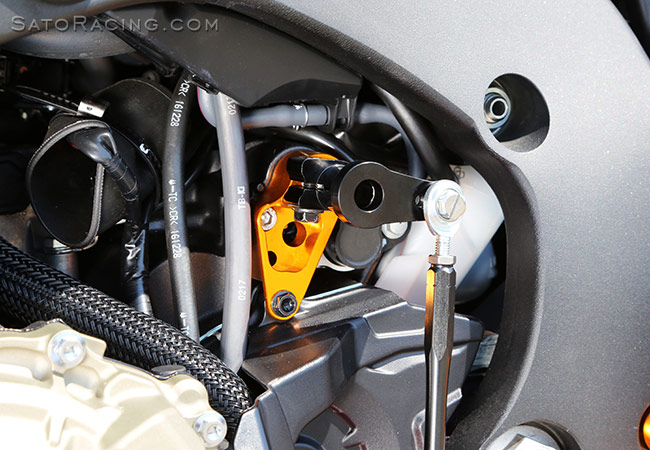 SATO RACING Shift Spindle Holder on a 2017 CBR1000RR