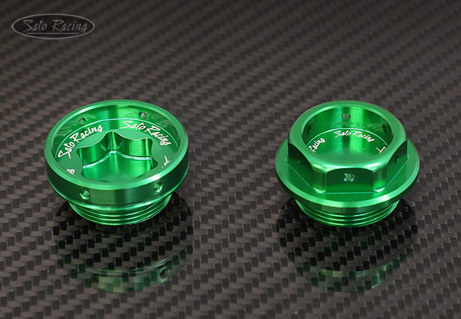 ROUND style and HEX style Oil Filler Cap in GREEN anodized finish