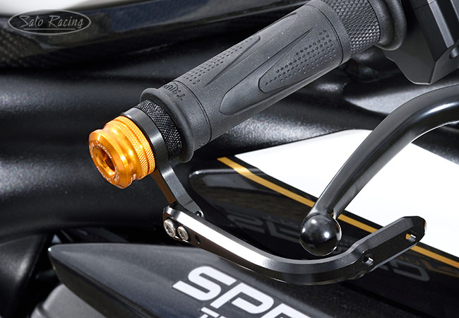 SATO RACING M6 Bar Ends with Adapter Collar and Lever Guard on a 2022 Speed Triple