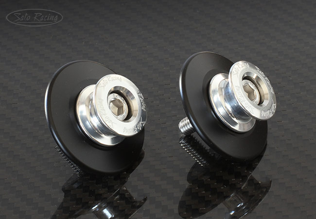 SATO RACING type 2 aluminum Swingarm Spools size:M6 Silver with Delrin backing rings
