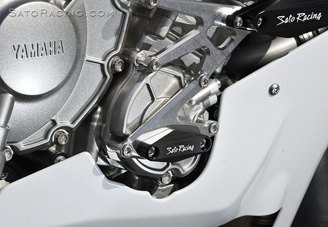 SATO RACING Flush mount Frame Sliders [L]-side for Yamaha R1 '15-'19, shown installed with our Engine Sliders