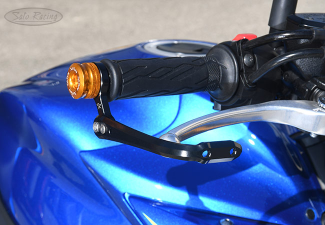 SATO RACING Bar Ends and 'type2' Lever Guard on a Suzuki