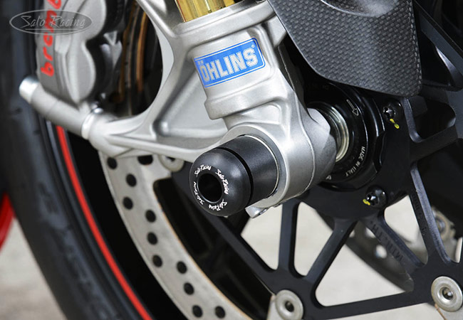 SATO RACING Front Axle Sliders on a Panigale