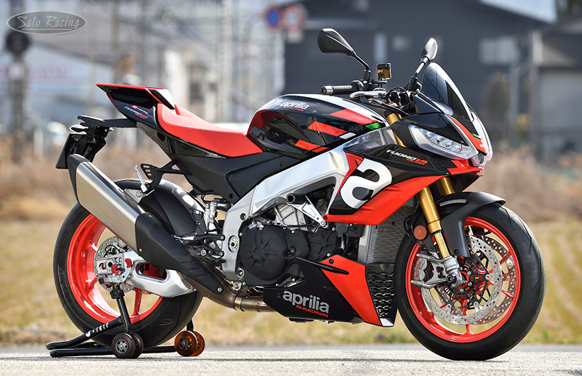 2021 Aprilia Tuono V4 1100 with SATO RACING Rear Sets, Sliders, Spools and other parts