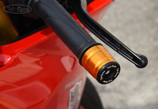SATO RACING full-size slider-style Handle Bar Ends on a Ducati Panigale V4