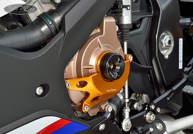 SATO RACING L-side Engine Case Protector and Timing Hole Plug on a 2020 BMW S1000RR