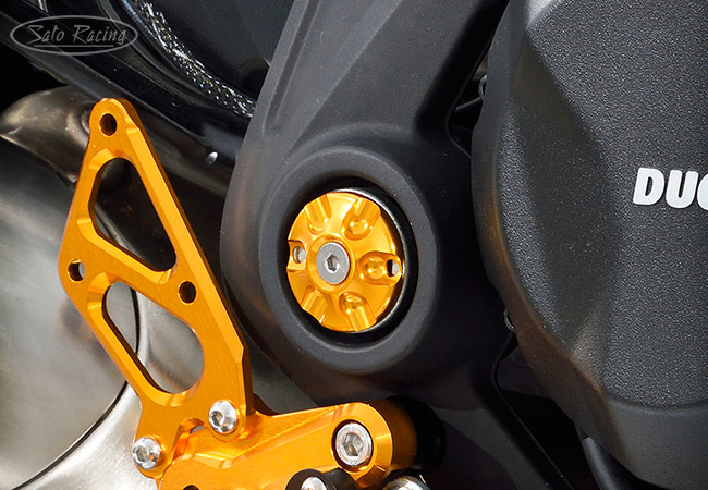SATO RACING Lower Frame Plugs on a Ducati Diavel 1260 (left side)