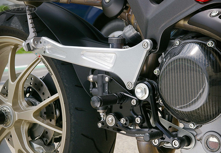Sato Racing Ducati Monster 1100 Rear Sets in Black with optional Tandem Brackets in Silver
