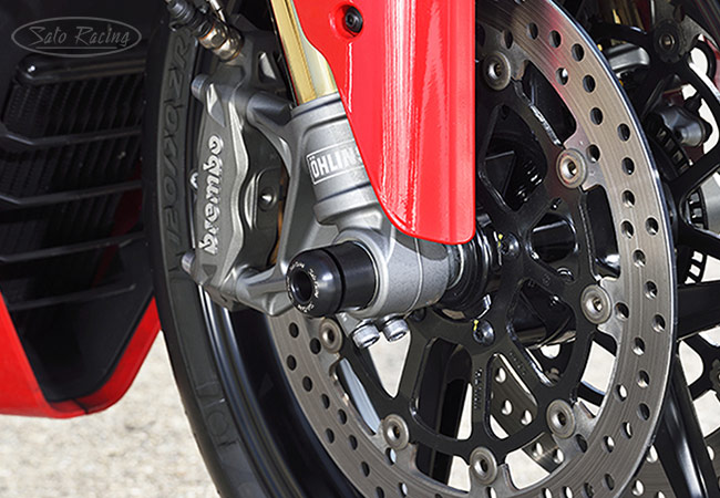 SATO RACING Front Axle Sliders on a 2018 SuperSport