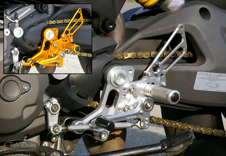 Sato Racing Ducati Monster 1100 Rear Sets in Silver and Gold