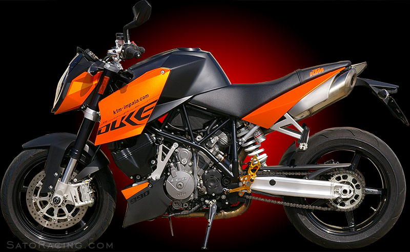 KTM 990 Super Duke with SATO RACING Rear Sets, Frame Sliders and other parts