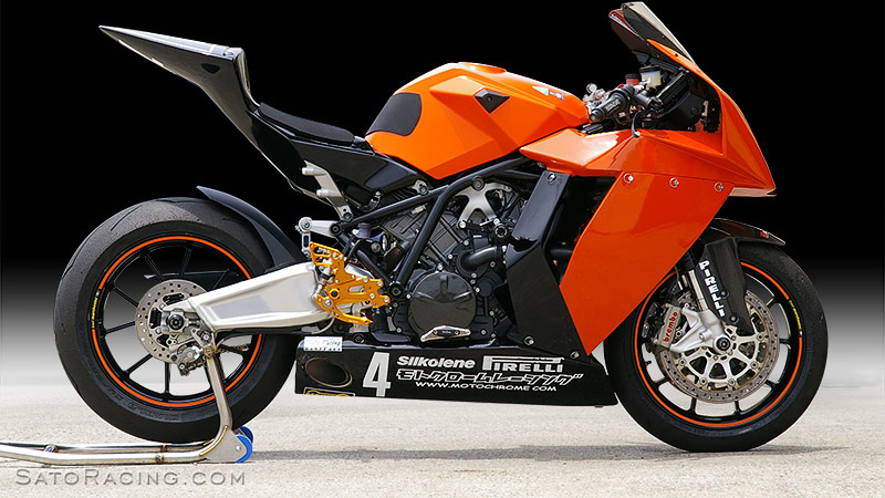 KTM RC8 with SATO RACING Rear Sets, Sliders and Spools