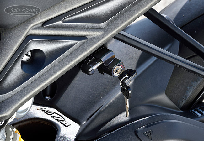 SATO RACING Helmet Lock on a 2023 Street Triple