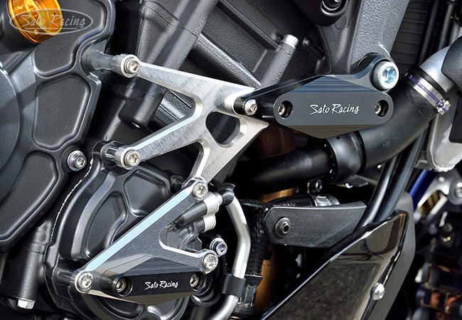 SATO RACING Flush mount Frame Sliders [R]-side for Yamaha MT-10, shown installed with our Engine Sliders