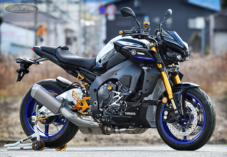 2023 Yamaha MT-10 with SATO RACING Engine Sliders, Flush-mount Frame Sliders, Front Axle Sliders, Rear Sets, Racing Hooks, Handle Bar Ends and more