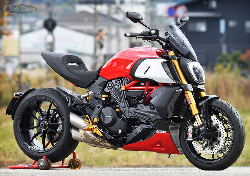 Ducati Diavel 1260 with SATO RACING Rear Sets, Sliders and other parts