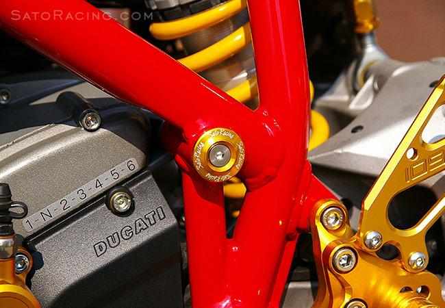 Sato Racing Frame Plug [GOLD] on a Ducati 1098