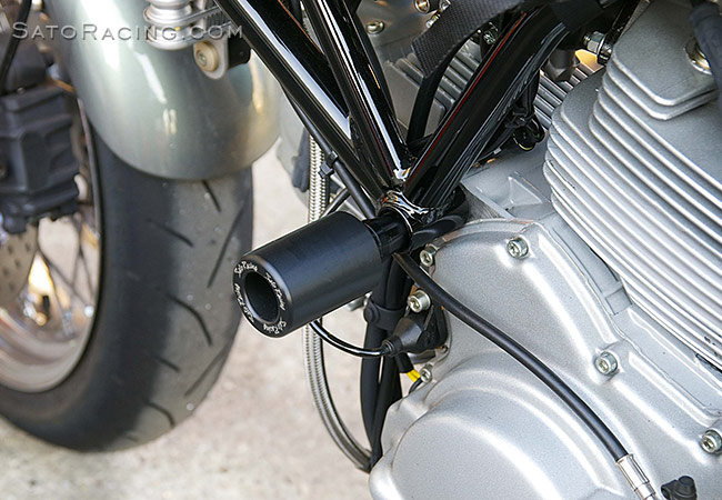 SATO RACING Frame Sliders [SHORT style] on a Ducati GT 1000