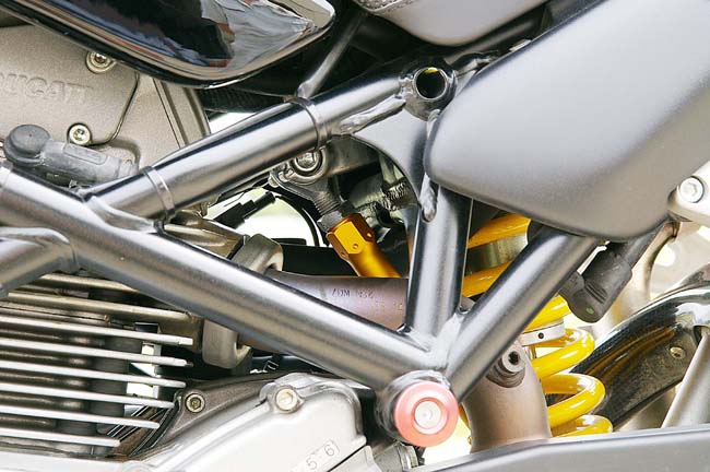 Gold Sato Racing Suspension Link Rod on a Ducati S2R/S4R