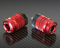 HANDLE BAR ENDS [RED] -Size M8- LONG Style + Adapter Collars
